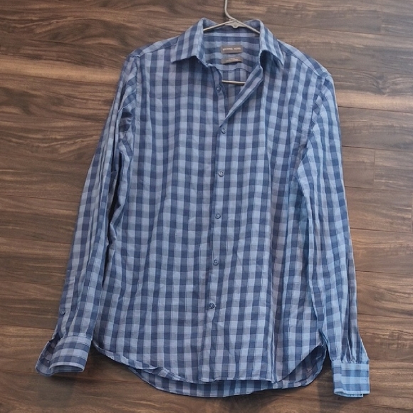 Michael Kors Men’s 100% Cotton Slim Fit Blue Check Dress Shirt - 15.5 34/3 - Picture 4 of 10